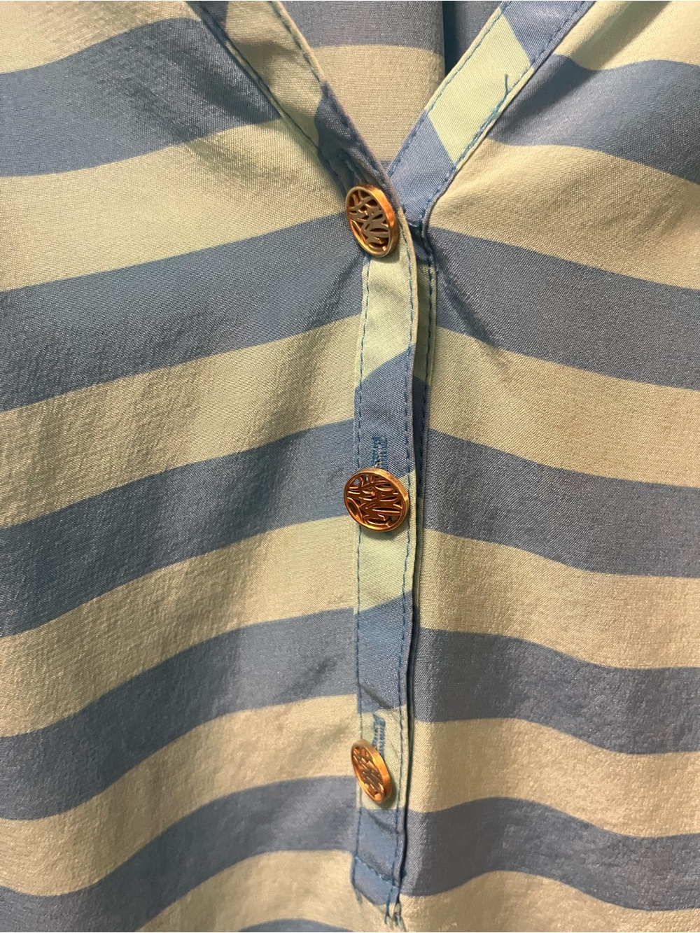 Lilly Pulitzer Small Aqua Striped Smocked Neck‎ Long Sleeved Top Silk Resortwear - Picture 6 of 8